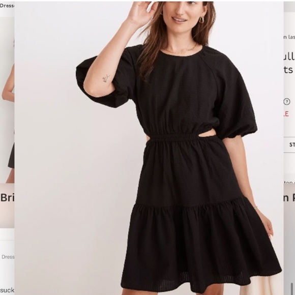 Madewell Seersucker Puff Sleeve Cutout Mini Dress - Picture 5 of 13